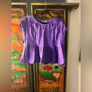 Anthropologie Purple (blue + pink thread) Linen Shirt